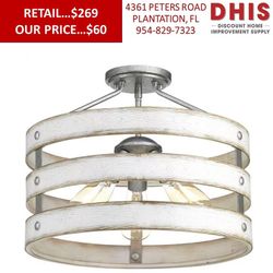 Gulliver 17 in. 3-Light Galvanized Semi-Flush or Hanging Light with Painted Antique White Frame NEW