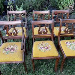 Set Of 6 Duncan Phyfe Harp Back Mahogany Chairs  