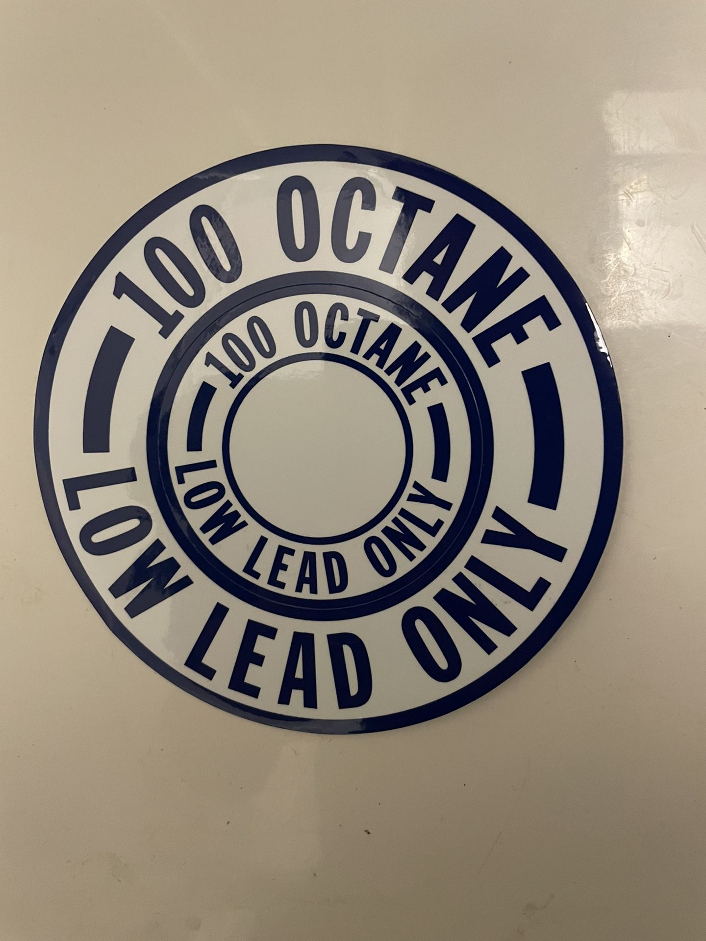 100 Octane/LOW LEAD ONLY Fuel Ring Placard/Sticker- 6 Inch