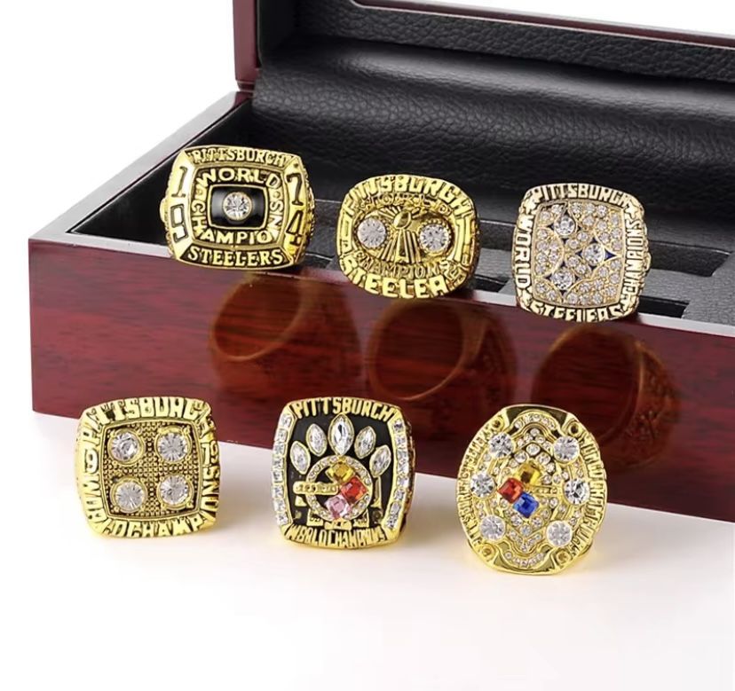Pittsburgh Steelers Championship Replica Rings Set With Wooden Box