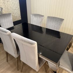 Modern Dining Table Set with 6 Chairs