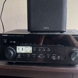 Yamaha AVENTAGE Receiver + Jamo Subwoofer – Clean, Powerful Home Theater Setup