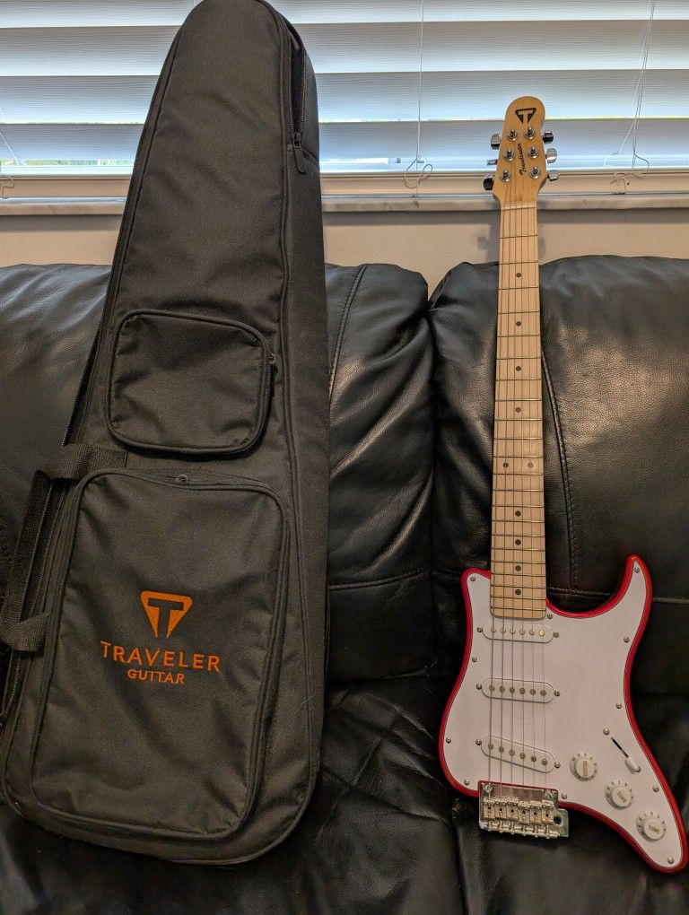 Travelcaster Travel Guitar, Red, Great Condition With Soft Case