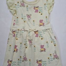 Peppa Pig Yellow Cotton Dress Toddler Girls 3T Bicycle Sunflowers Eyelet Sleeves