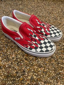 Vans Slip-On Red Flame Checkered Skate Casual Punk Shoes M9 W10.5 Canvas 50071