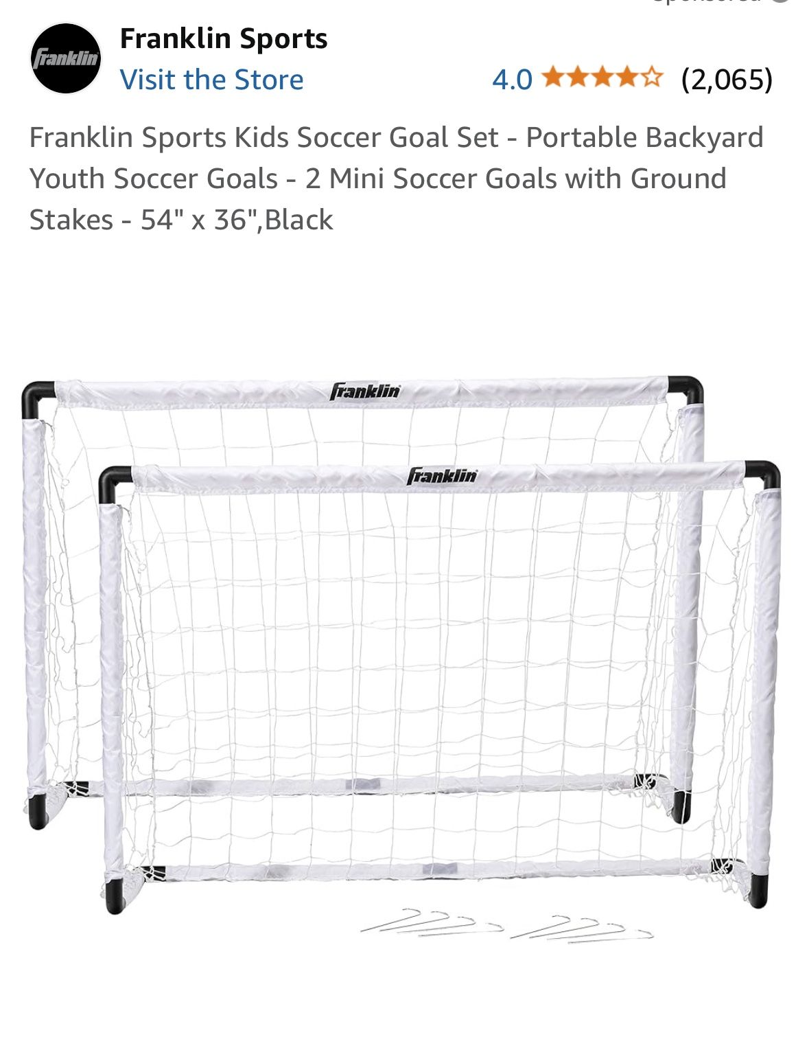 New! Franklin Sports Kids Soccer Goal Set - Portable