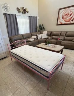 Pink Metal Twin Bed Frame with Mattress