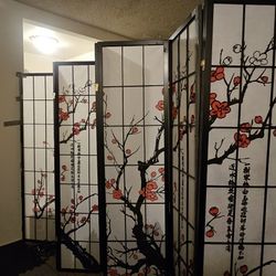 Huge 11.5ft Wide Zen Room Divider - Red Plum Blossom (70" Tall)