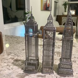 Doodle Destinations Eiffel Tower Big Ben Empire State Building 3 Pc Decor 12"