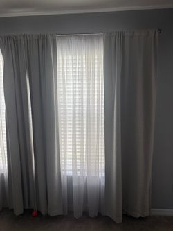 White/Light Gray with sparkle Rod Pocket Curtain Panels with sheer panels