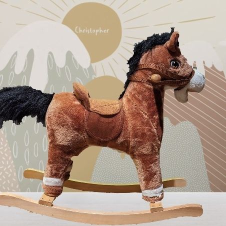 Qaba Kids Plush Ride-On Rocking Horse With Bear Toy Children Chair With Soft Plush Toy & Fun Realistic Sounds Brown