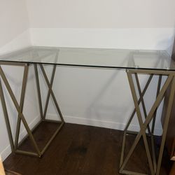 Mid Century Modern Glass Desk With Gold Legs