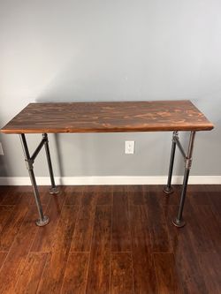 Custom Wood Table Desk With Black Pipe Legs