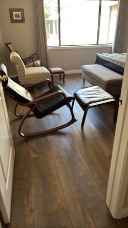 Black leather rocking chair