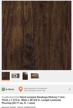 Hand scraped Saratoga Hickory 7 mm Thick x 7-2/3 in. Wide x 50-5/8 in. Length Laminate Flooring (24.17 sq. ft. / case) Hand scraped Saratoga Hickory 7 mm Thick x 7-2/3 in. Wide x 50-5/8 in. Length Laminate Flooring (24.17 sq. ft. / case)
