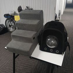 Doggy Stairs & Back Pack For Your Dog Well Vented He Can See Out The Bubble Window