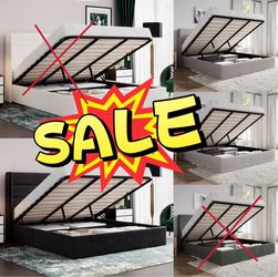 Queen / King Size Lift Up Hydraulic Storage Bed Frame Dark Grey,Modern Wingback Headboard, Upholstered Platform Bed Frame, Hydraulic Underneath Storag