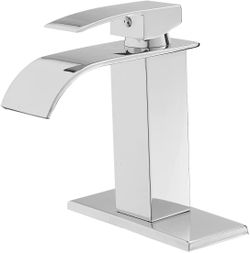 Single handle Bathroom Faucet Waterfall Spout, with deck plate-chrome