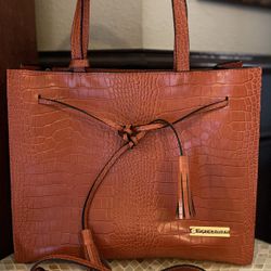PERSAMAN NEW YORK Croc Embossed Leather Tote Handbag Purse New