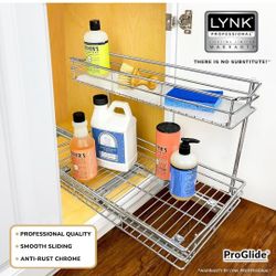 Slide Out Under Sink Cabinet Organizer - 11.5 in. wide x 18 inch deep - Sliding Pull Out Shelf for Inside Kitchen Cabinet or Under Sink – Chrome

