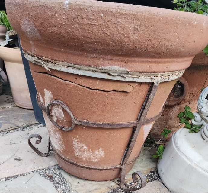 Old Vintage Iron Wrapped Terracotta Pot