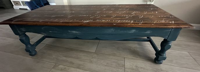 Hand-Painted French Script Coffee Table