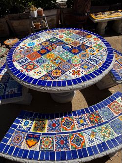 Concrete Blue Talavera Patio Set