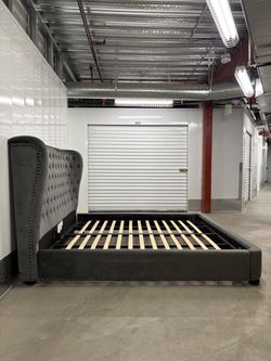 FINLEY GREY VELVET KING BED FRAME ONLY