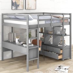 Full Size Loft Bed w/ Desk, Storage & Mattress (2 Available!) 