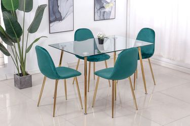Glass Rectangle Kitchen Table And 4 Emerald Green Chairs