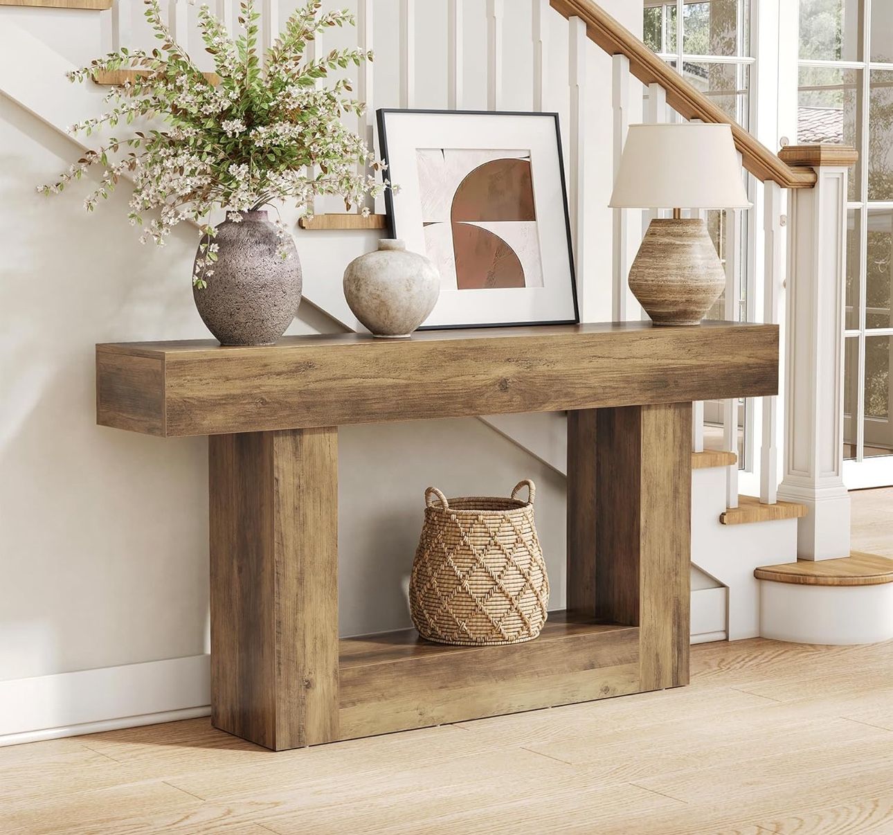 New 63” Long Console Table, 2-Tier Farmhouse Sofa Table