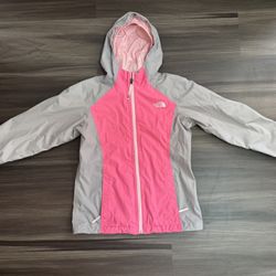 The North Face Girls Jacket Osolita Tri Shell Hooded Grey Pink Youth Large 14/16