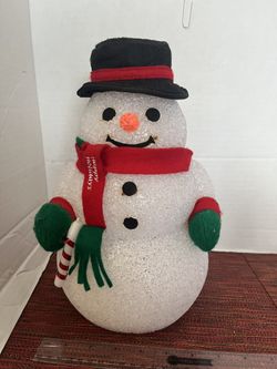 Vintage 12" Hollow Unlit Christmas Melted Popcorn Plastic Snowman