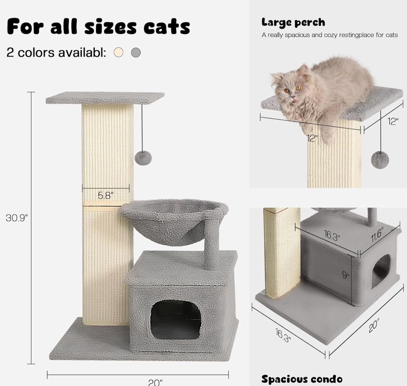 Cat Tree, 31 Inches Tall Cat Scratching Post with Perch Condo