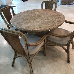 5’ Marble Top Table & 4 Chairs for Kitchen, Dining Room or as a Card Table. Tommy Bahama look. 