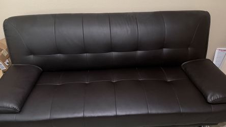 Brown leather futon