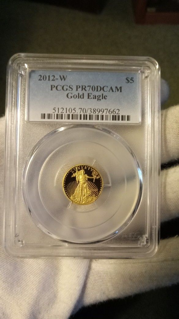 2012-W Gold American Eagle Pcgs PR70 Dcam 1/10 oz 5 Dollar US Mint 90% Gold 10 % Silver