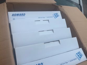 Lot of 6 NEW Howard LED Exit Sign White Housing Red Lettering Battery Backup UL