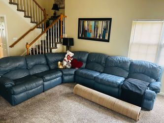 Blue Leather Reclining Sectional Sofa