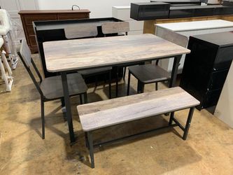 6-Piece Dining Set, Modern Dining Table Set for 4-6,Kitchen Table Set with Chairs and Bench(small damage)