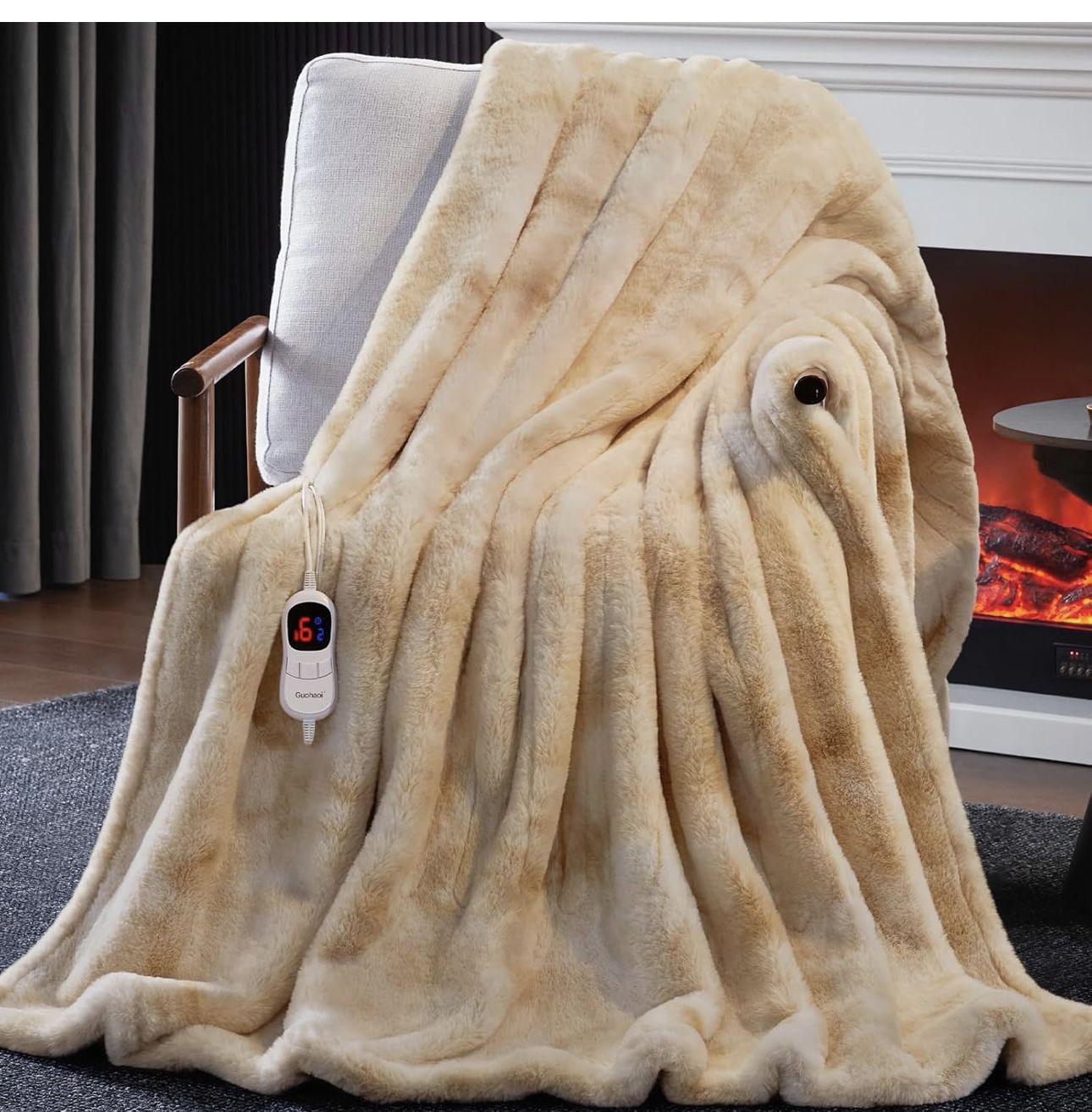 New Heated Blanket Electric Throw, Soft Faux Rabbit Fur Electric Blanket with 10 Heating Levels 5 Si