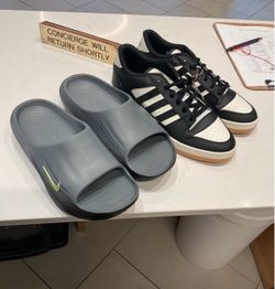 Men brand new adidas size 10 and pair Nike slides size 10 both for 55