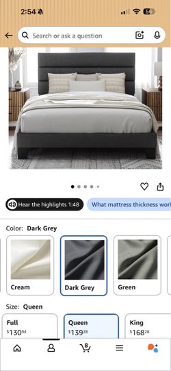 Dark Grey Queen Upholstered Platform Bed Frame
