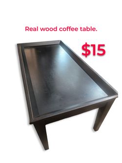 Dark Wood Rectangular Coffee Table with raised edges, Black, real wood!