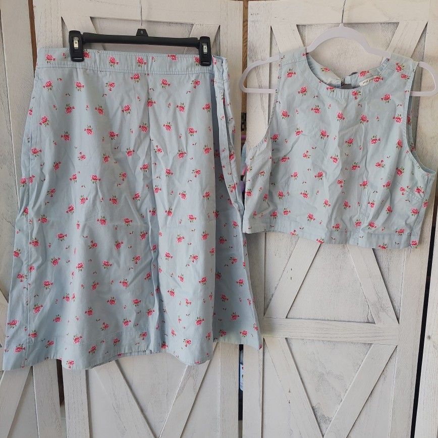 Blue Floral Top & Skirt Set