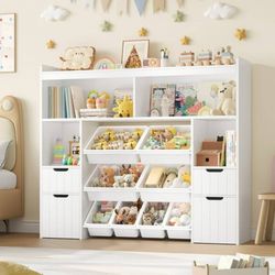 Kids Toy Storage Organizer with Removable Bin, Kids Bookshelf and Bookcase Toy