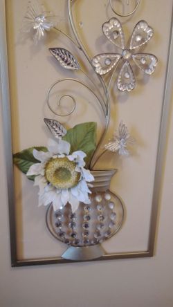 Metal Floral Wall Art Panel with Jewel Accents
