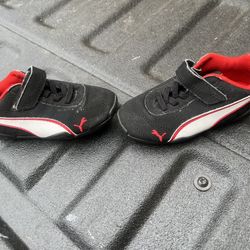 Puma, Black Suede, white stripe and red detail, children’s, size 8C