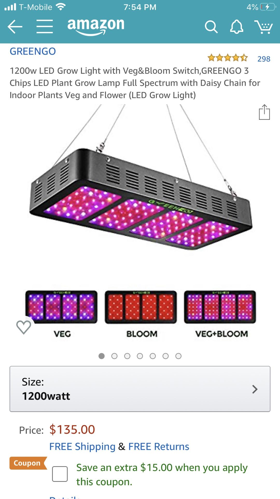 1200w LED Grow Light with Veg&Bloom Switch