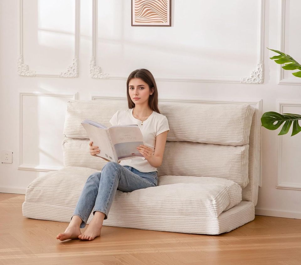 Open Box BYBYME Giant Bean Bag Chair & Bed - Foldable Bean Bag Couch for Adults with Removable Faux Fur Cover for Living Room, Bedroom